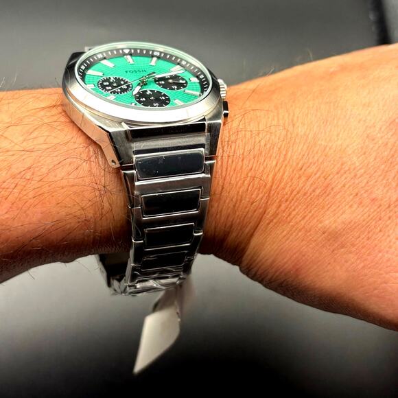 Fossil Mens FS6117 Everett Chronograph 44mm Stainless Steel Turquoise Dial NIBWT - Picture 16 of 17